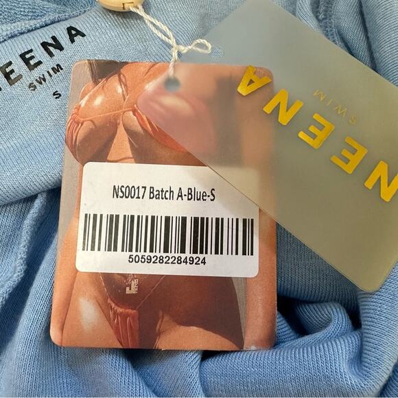 Neena Swim Oh Polly Blue Batch A NS0017 Twist front Halter Terry Cover Up S NWT - Picture 3 of 7